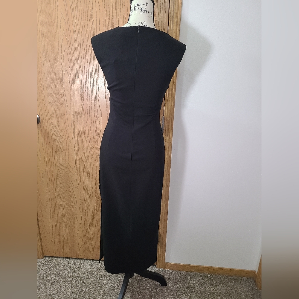 NWT Zara Side Cutout Asymmetrical Neckline Slit Bodycon Midi Dress - Picture 4 of 5